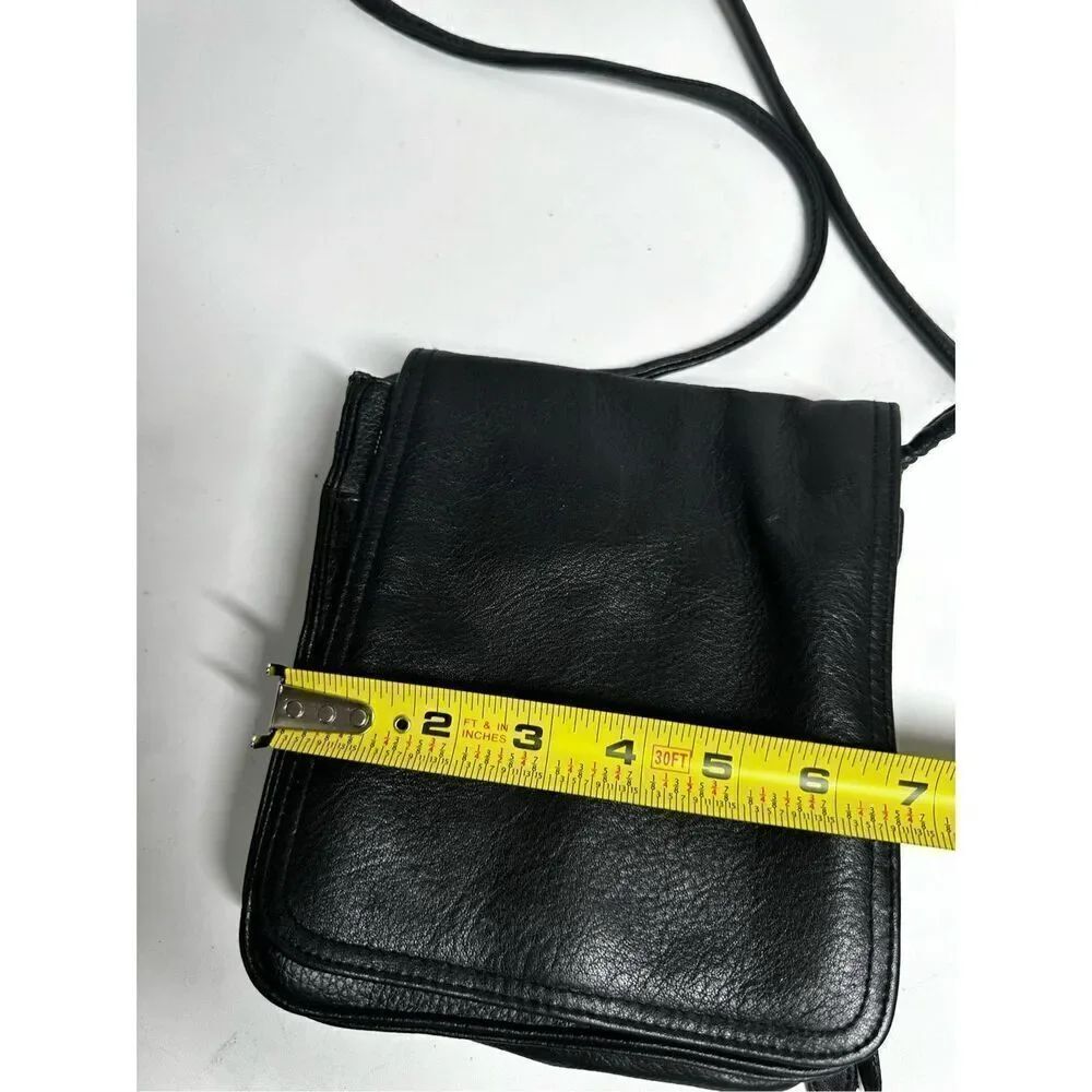Unisex Faux Leather Black Crossbody Bag with Card Slots Plaid Lined - Picture 8 of 14